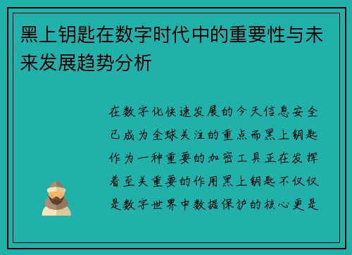 黑上钥匙在数字时代中的重要性与未来发展趋势分析